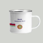 Voortrekker Vrystaat kamp Avontuur white enamel mug left personalised